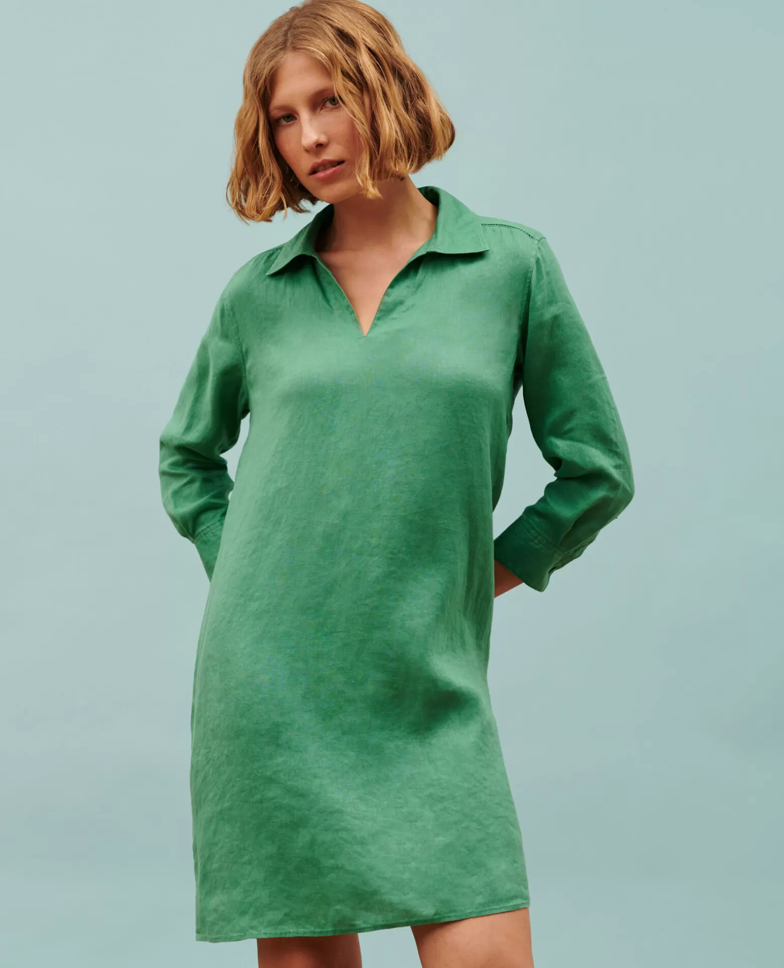 Robes | Comptoir des Cotonniers Daisy - Robe Ample En Lin 0542 Pine Green