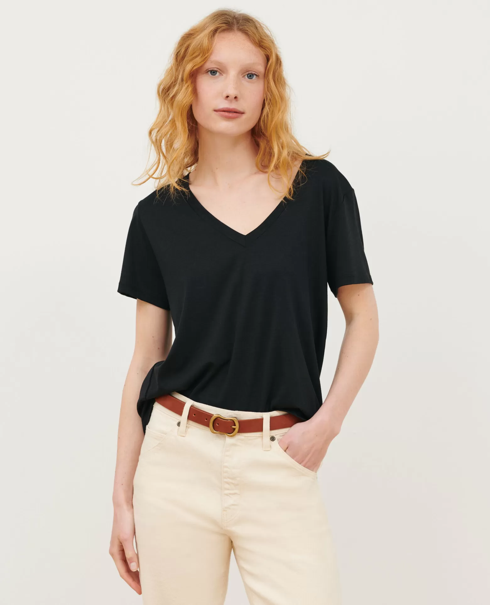 Tops | Comptoir des Cotonniers Lea - T-Shirt Fluide Col V Black Beauty