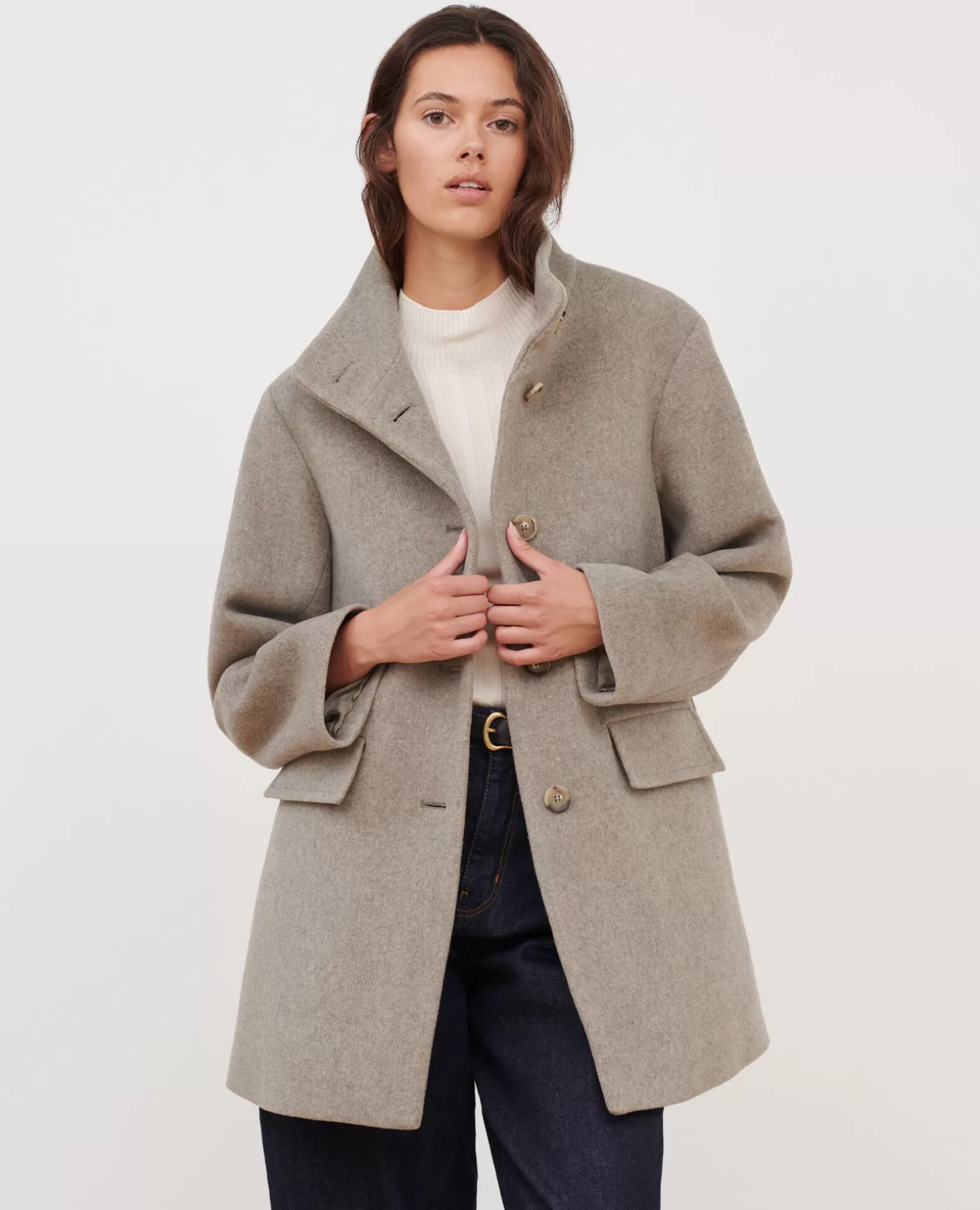 Vestes & Trenchs | Comptoir des Cotonniers Manteau Court En Laine Melangee 8892 04 Gray