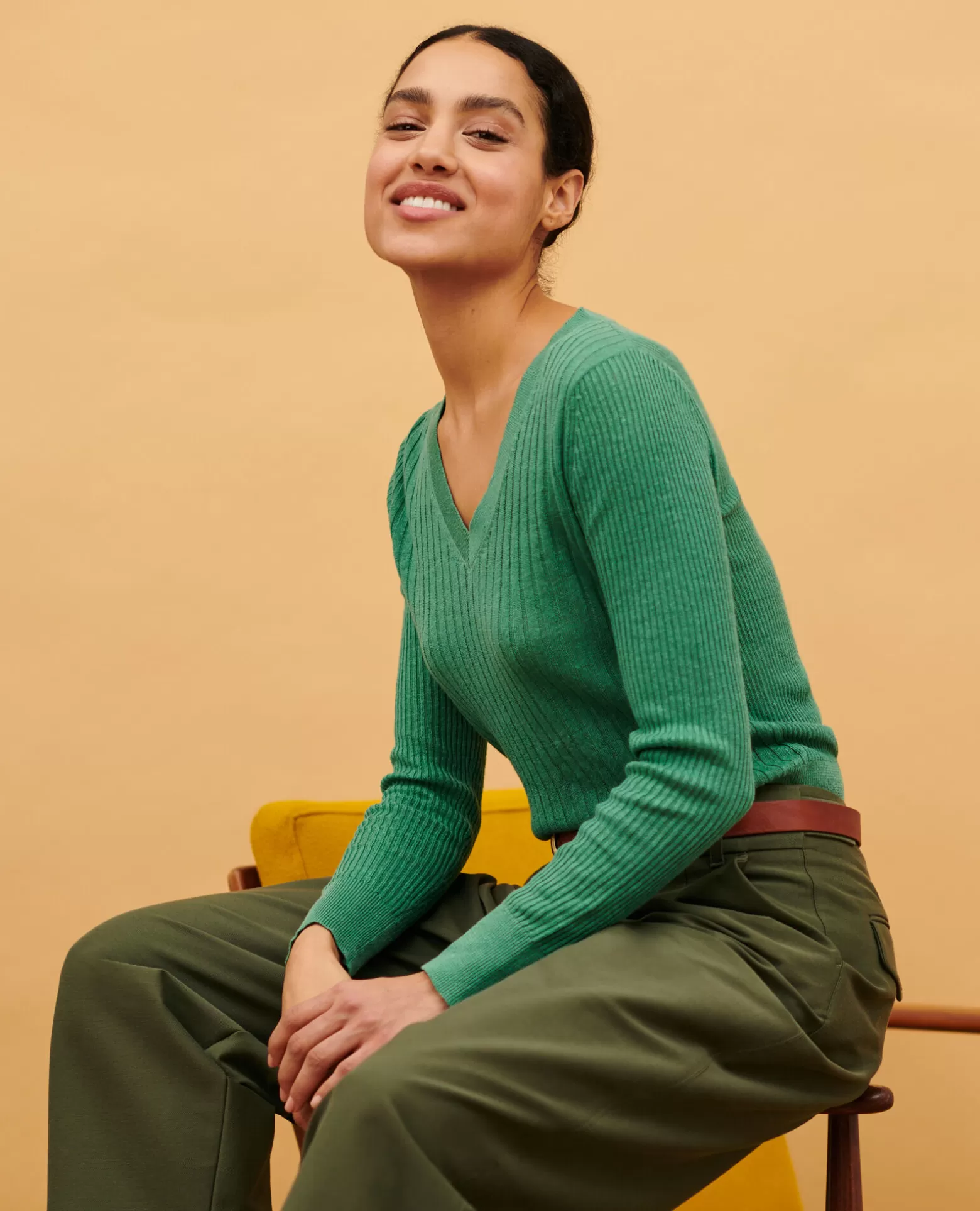 Maille | Comptoir des Cotonniers Pull Texture En Lin 0542 Pine Green