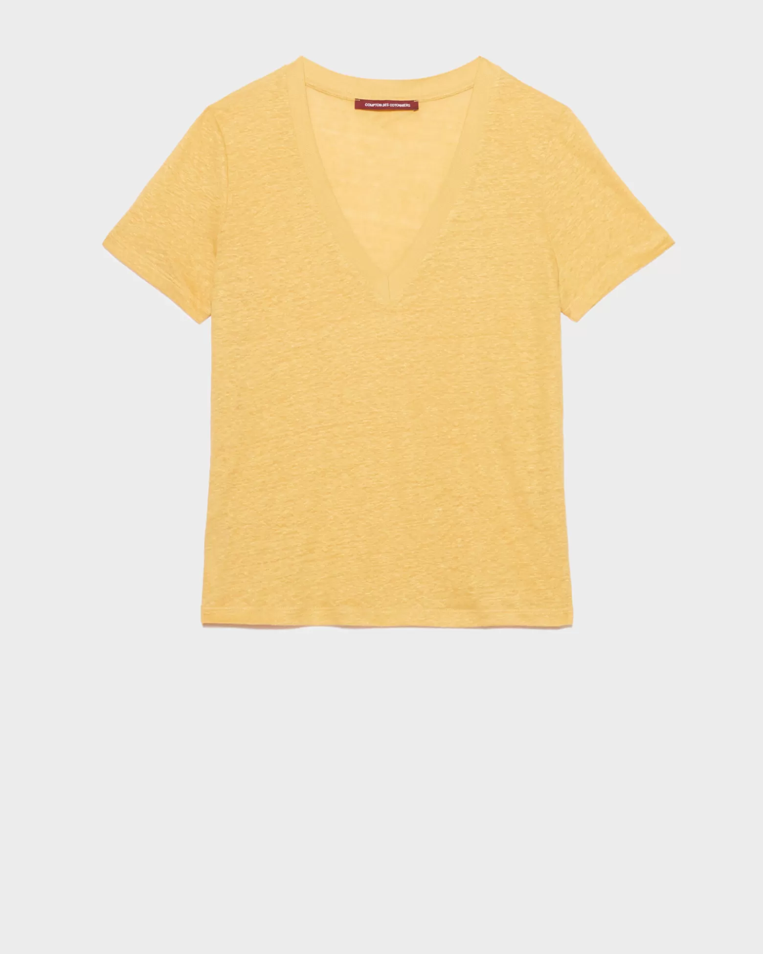 Tops | Comptoir des Cotonniers Sarah - T-Shirt Col V En Lin 0460 Ochre Yellow