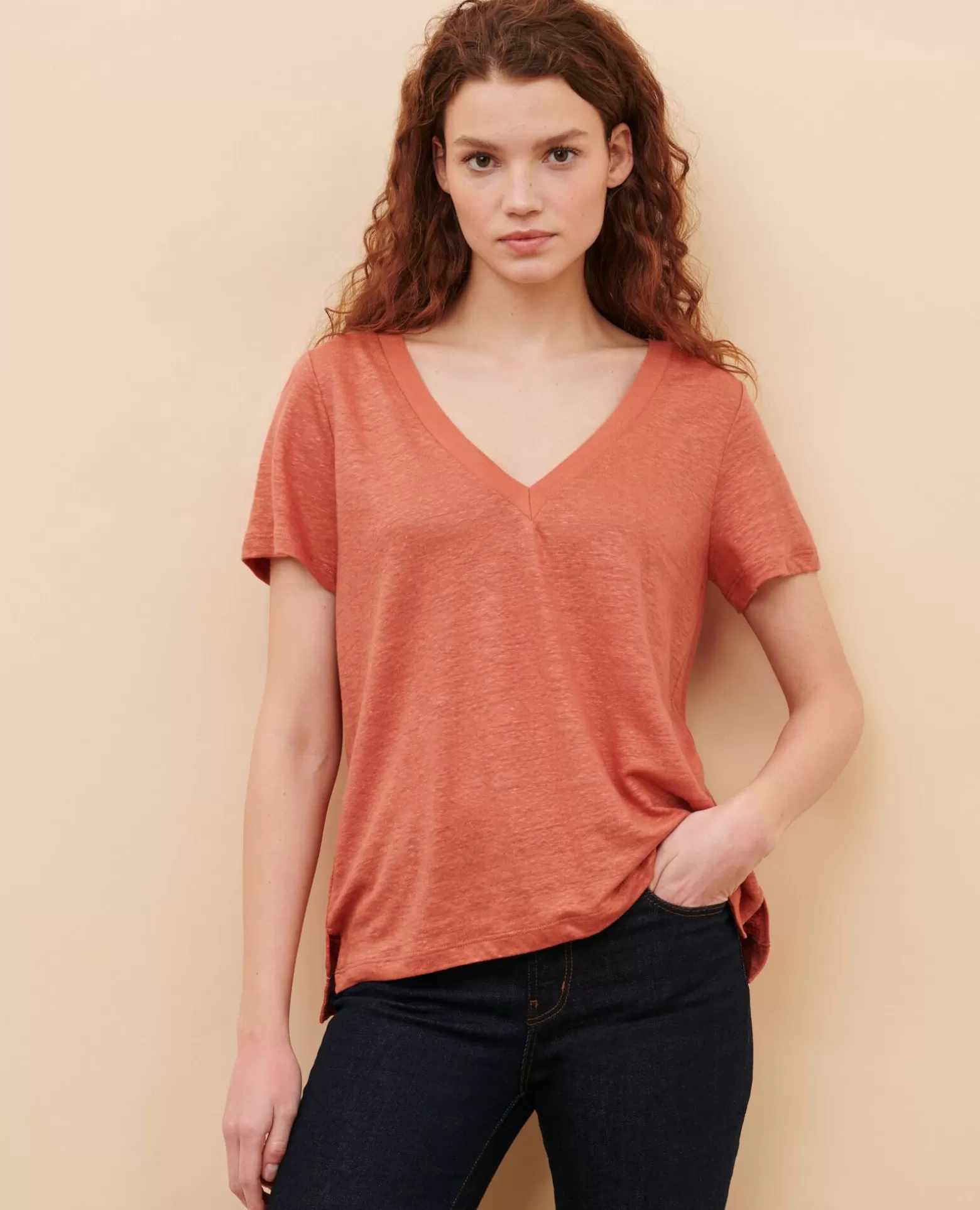 Tops | Comptoir des Cotonniers Sarah - T-Shirt En Lin 19 Wine